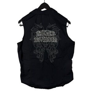 Women’s Y2K Harley Davidson Motorcycles Rhinestone Biker Shirt Size L